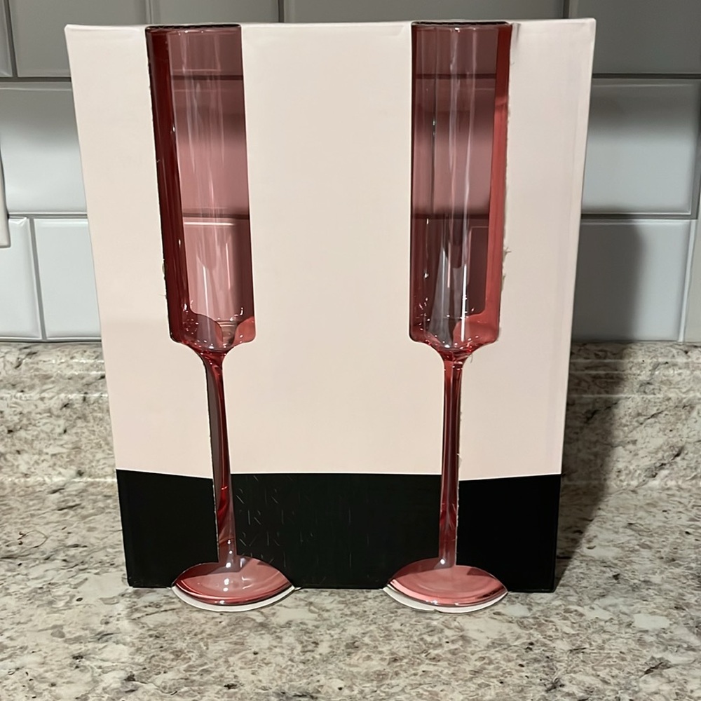 🆕🥂 Rachel Zoe Pink Tinted Champagne Glasses 5.7 Oz each Set of 2
